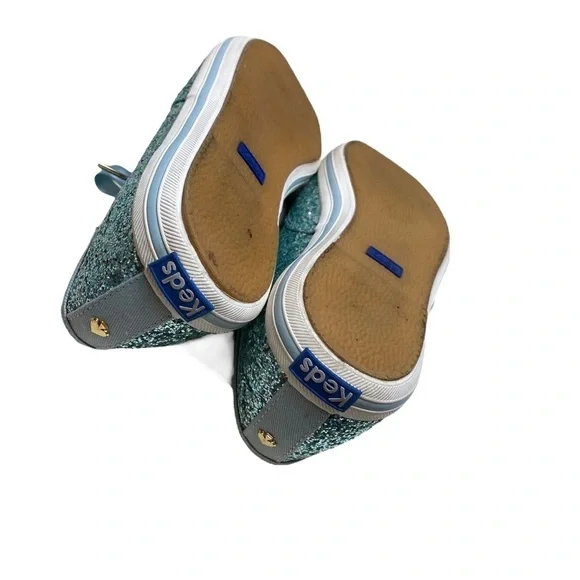 KEDS x KATE SPADE NEW YORK CHAMPION GLITTER SNEAKERS BLUE RIBBONED LACES WF61658 - Picture 14 of 17